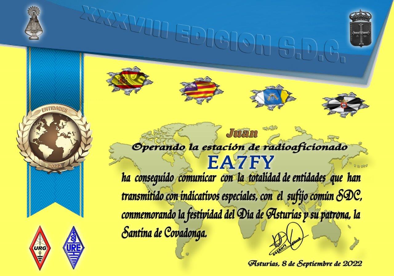 XXXVIII edición de los distintivos de llamada especiales SDC, que conmemoran el día de Asturias y su patrona, la Santina de Covadonga.