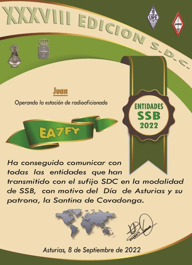 XXXVIII edición de los distintivos de llamada especiales SDC, que conmemoran el día de Asturias y su patrona, la Santina de Covadonga.